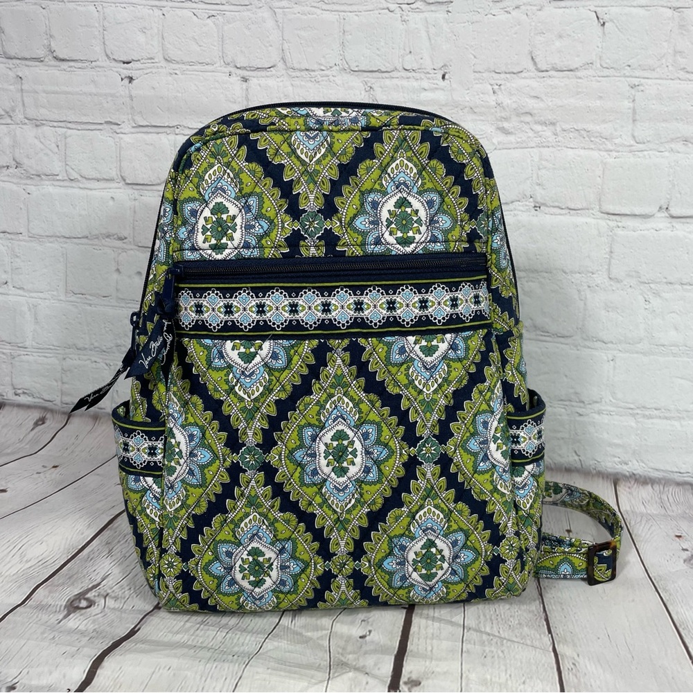 Vera Bradley Quilted Cambridge Retired Print Backpack Green Navy Bag